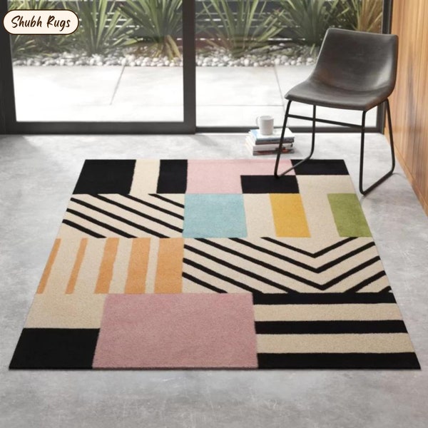 New Geometric Rectangle Pattern Modern Design 100% Fine Wool Area Rug - 3x5 4x6 5x8 6x9 8x10 9x12 Feet For Home Decor and Offices.