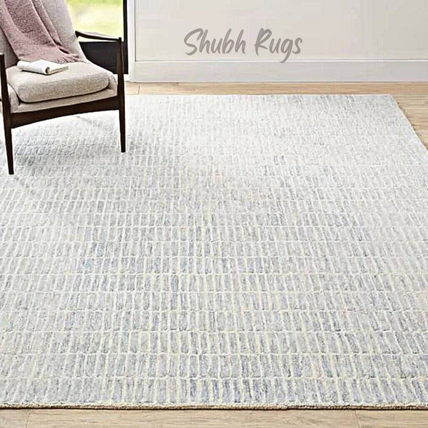 Marke Neue Cappola Grau Blau Handgemachte getuftet Wollteppich 100 % Wolle für Wohnzimmer Teppich, Handgefertigter Teppich, Bodenteppich, Türkischer Teppich