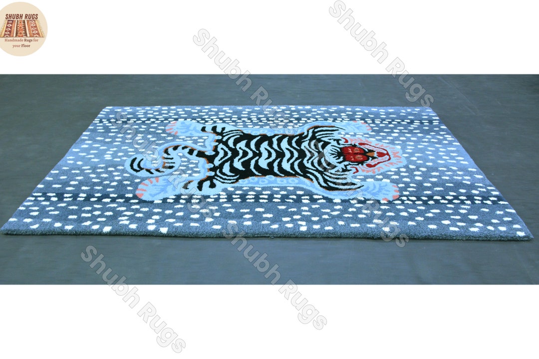 New Antelope Blue Tibetan Tiger Skin Shaped Rug Animal Etsy
