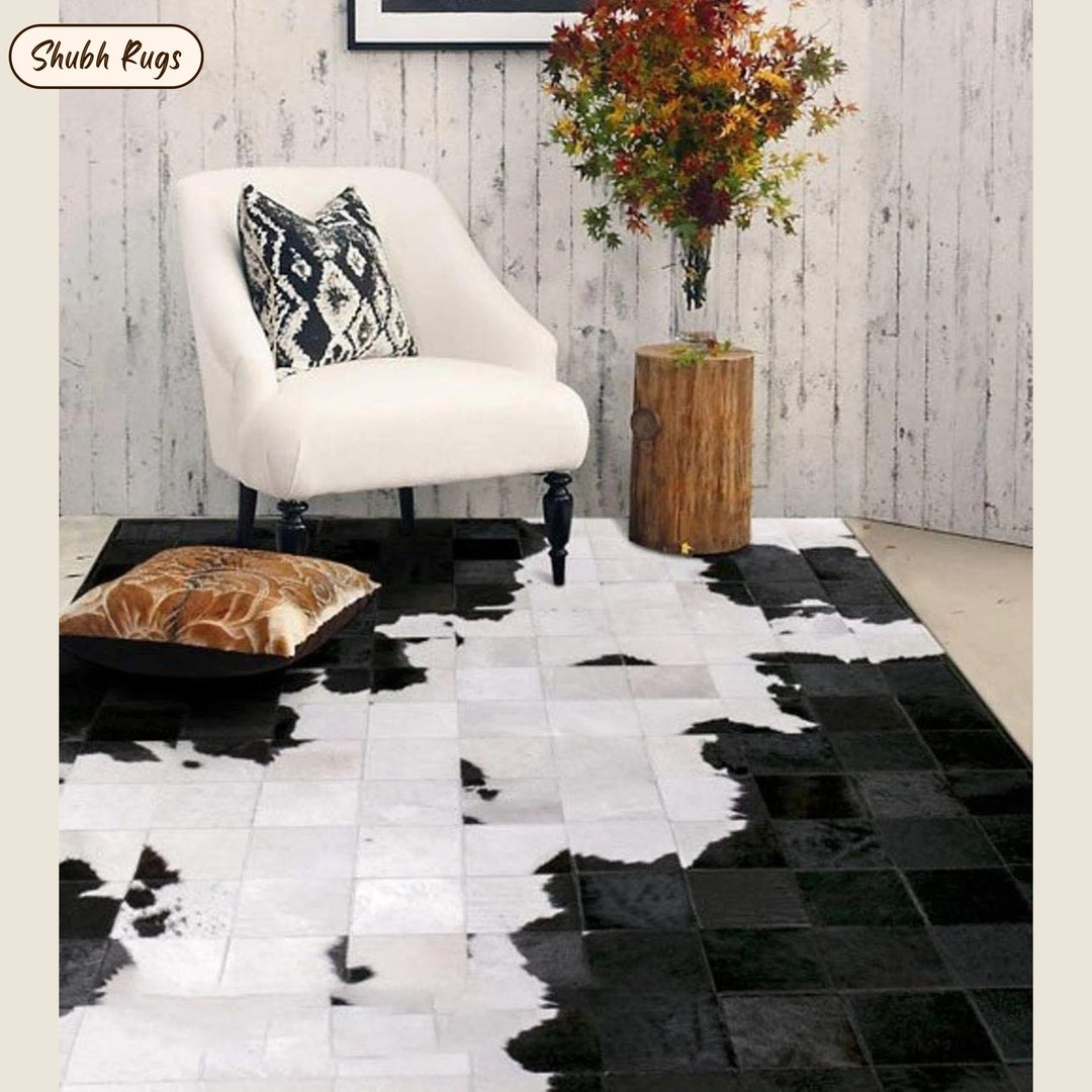Cow Skin Carpet Patchwork Cowhide Rug Handcrafted Leather Rug for Hall