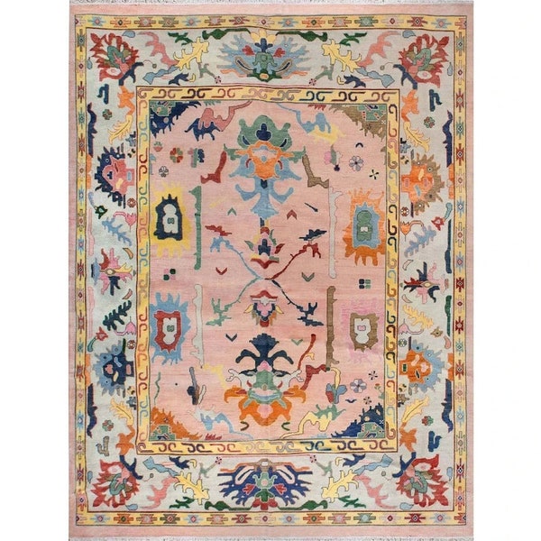 Hand Knotted Pink Oushak Rug, 8x10 6x9 9x12 12x15 Traditional Rug for Living Room, Dining, Offices, Kids Room Runner Rug Mother's Day Gift.