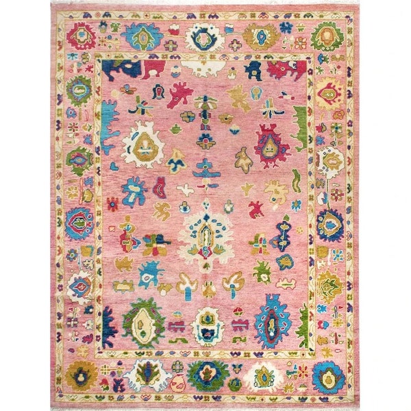 Pink Turkish Rug, Handmade Oushak Knotted Wool Rug, Oriental Rug 8X10, Livingroom Carpet, Room Size Rugs, Authentic Area Rug, Home Decor