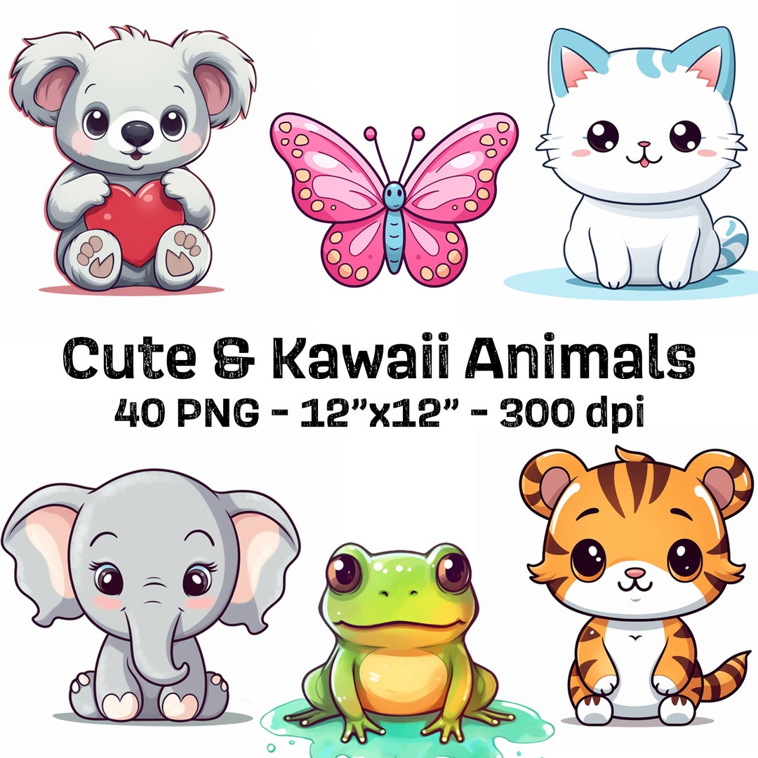 Cute Animal Clipart Bundle 40 Kawaii Woodland and Farm Animals PNG ...