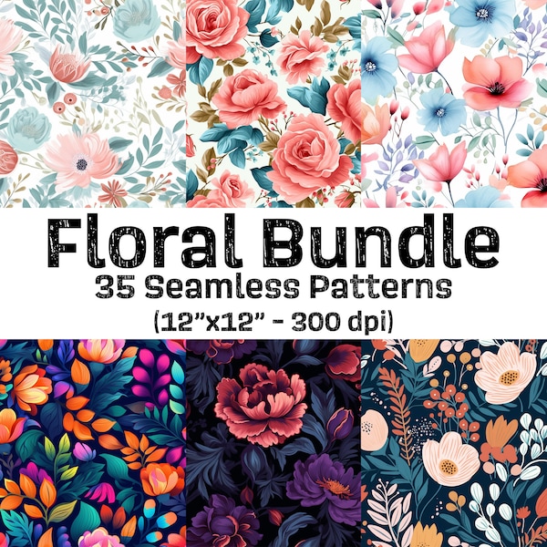 35 Seamless Floral Pattern PNG bundle Watercolor Floral Wallpaper for Dress Patterns Tumbler Wraps Invitations  Pattern Paper Projects