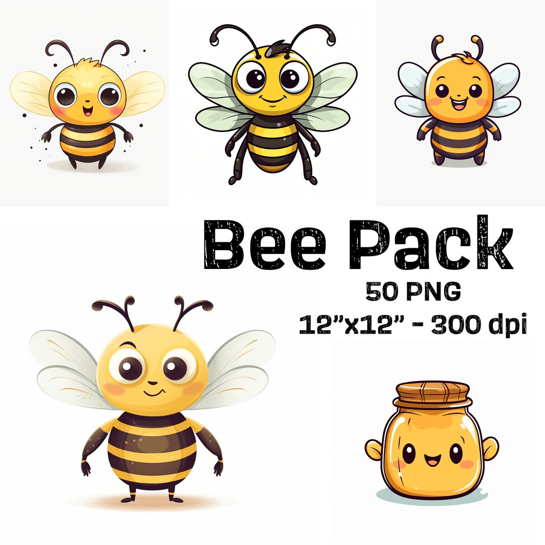50 Bee Clipart Bundle Cute Bee PNG Honey Bee Kawaii Clipart Bumble Bee ...