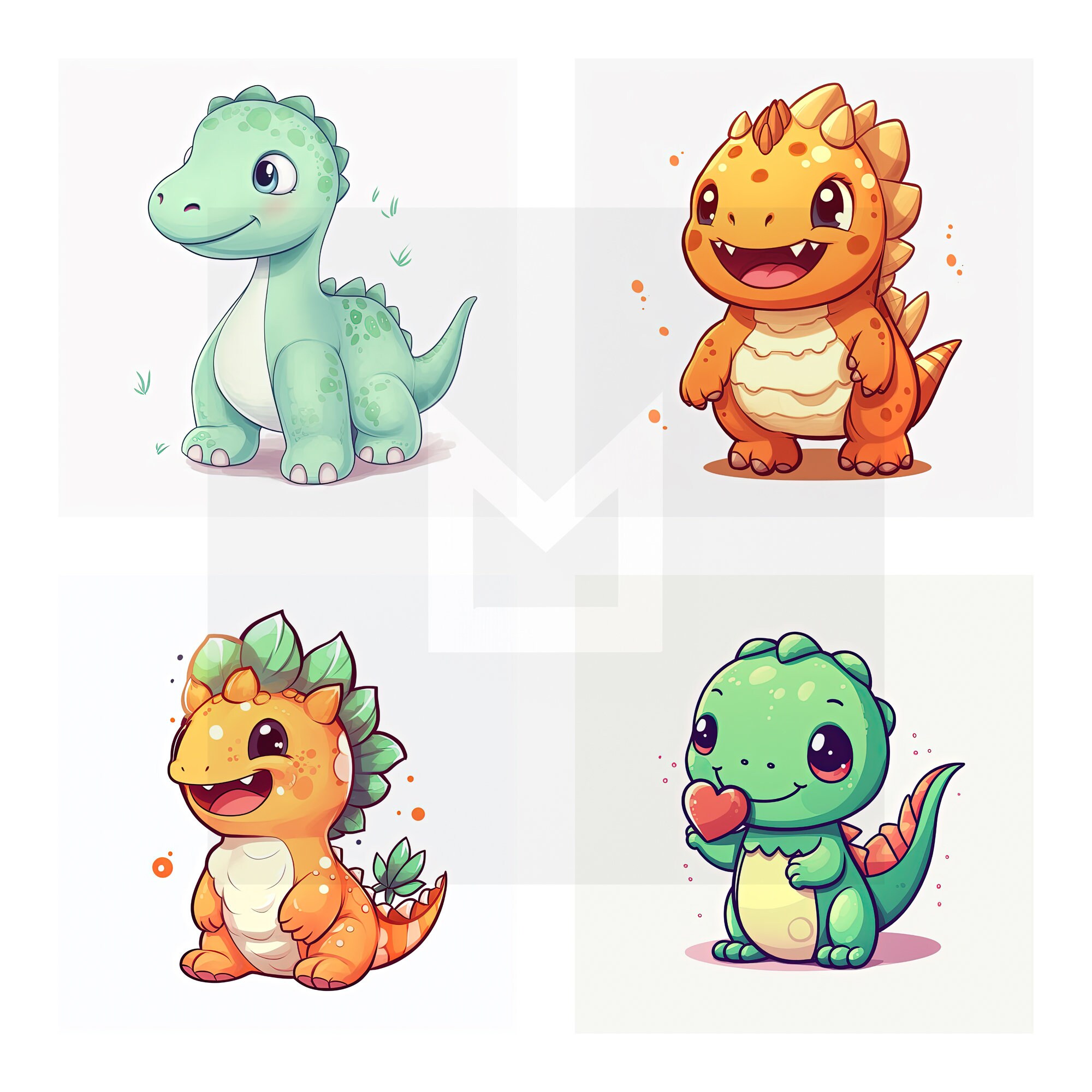 Cute Kawaii Dinosaurs PNG Bundle 25 Clipart Birthday Party - Etsy