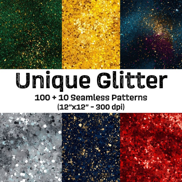 100 +10 Unique Glitter Seamless Patterns, Digital Paper, Clipart, scrapbooking, Planner, Sparkles, Glittered, printable, Commercial Use