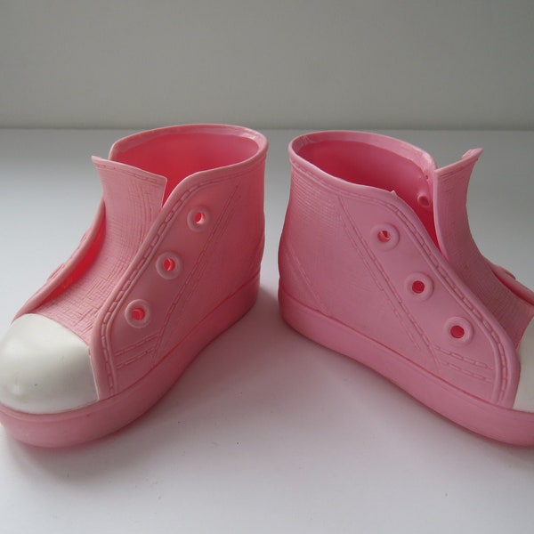 Vintage Cricket Doll Shoes, 1986, White and Pink Sneakers, Cricket Logo on the Sole, Playmates Toys