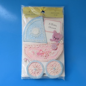 Vintage 1971 Carlton Cards for A Baby Shower, Embossed Card, MCM, Unopened Package, Pack of 10 cards and 10 envelopes, New Old