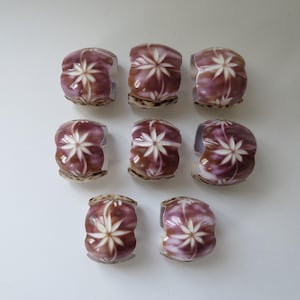 Vintage Tiger Cowrie Shell with Flower Etched Napkin Ring Holders, Carved Seashell Napkin Rings, Coastal Nautical Beach Home Decor, Set of 8