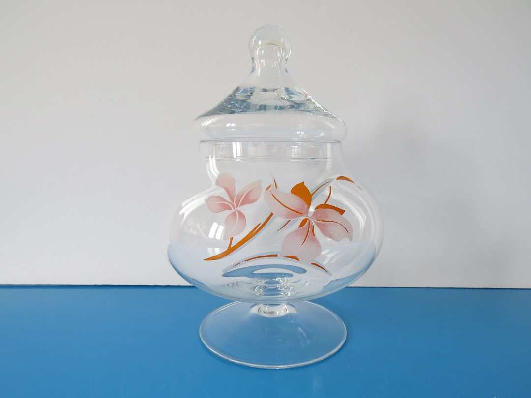 Vintage Footed Candy Jar With Lid Pedestal Jar Floral Etsy