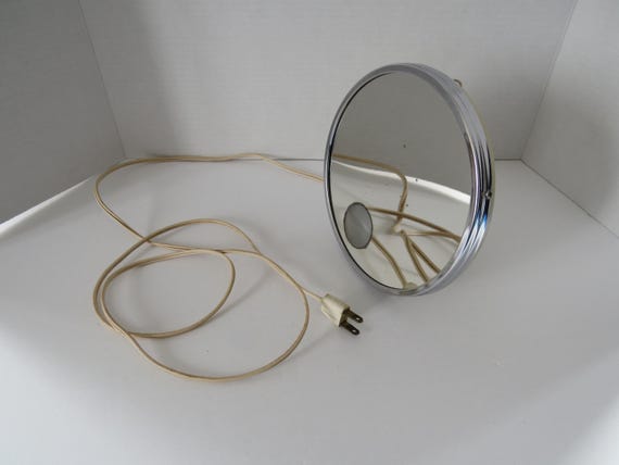 RARE Shaving Magnifying Mirror w Lighting, Beck Electric Mfg, Back Electric Shavor Socket, Top on table/Wall Hang, 1950s, Retro, Canada