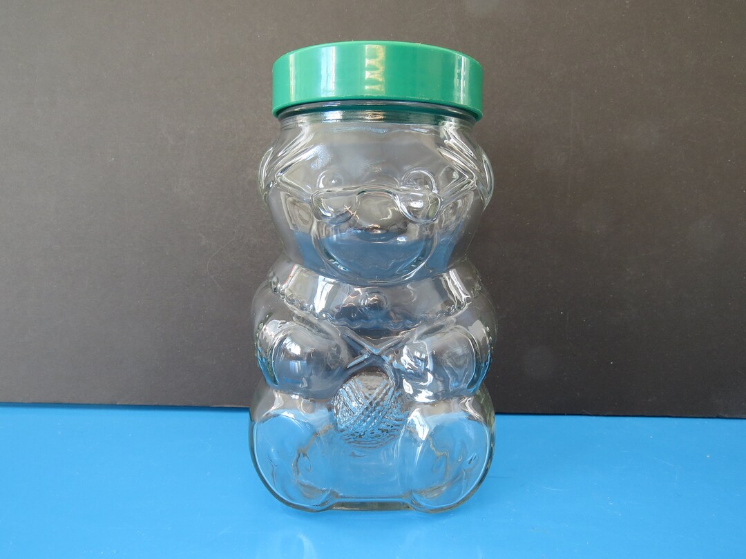 Vintage Kraft Peanut Butter Jar, Teddy Bear Glass Jar, Grandmother Bear