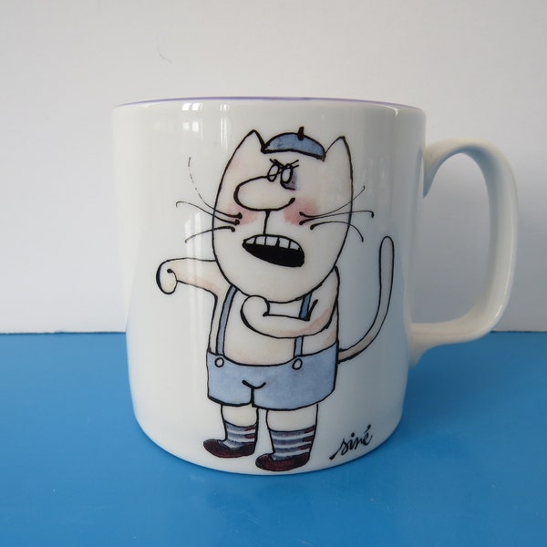 Vintage Cat Mug, Quarrelsome, Word Game in French, Les Chats Siné, 2004, Paris, Made in France