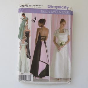 Vintage Simplicity 4876 Evening Dress and Shrug Jacket Sewing Pattern, Jessica McClintock, Size R5 14 16 18 20 22, 2004, Instructions, UNCUT
