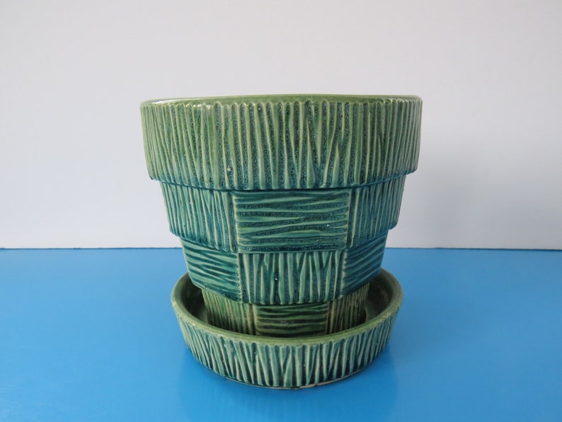 Vintage 1950s McCoy Green Flower Pot, McCoy Pottery, 5 in, MCM, Made in U.S.A. image 4