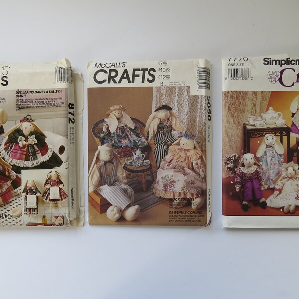 Vintage McCall's Crafts Patterns & Simplicity Crafts Pattern, 872, 5850, 7770, Bunnies, Bunny, 1990s, Sold Separately, Instructions, Uncut