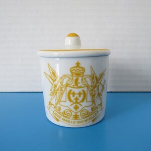 Vintage Small French Dijon Maille Mustard Ceramic Pot, Moutarde fine de Dijon Maille 1747, Yellow Mustard on White, EMPTY