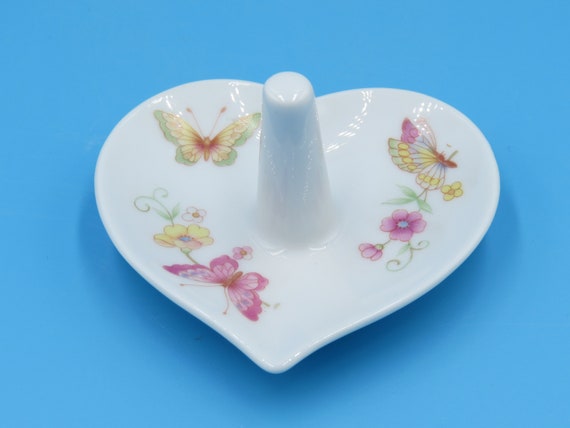 Vintage Butterfly Heart Shaped Ring Holder Dish, … - image 1