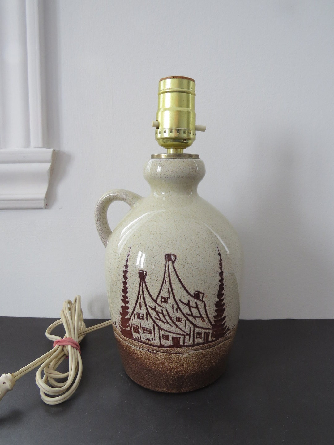 Vintage Pottery Jug Table Lamp, Home Carved, Jug Shaped Lamp Base