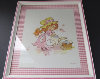 Vintage Framed Polly Pal 1974 by Leon Jason, Ironing, Washing, Pink Gigam, Washing Room, Wall Hanging, Made in U.S.A.