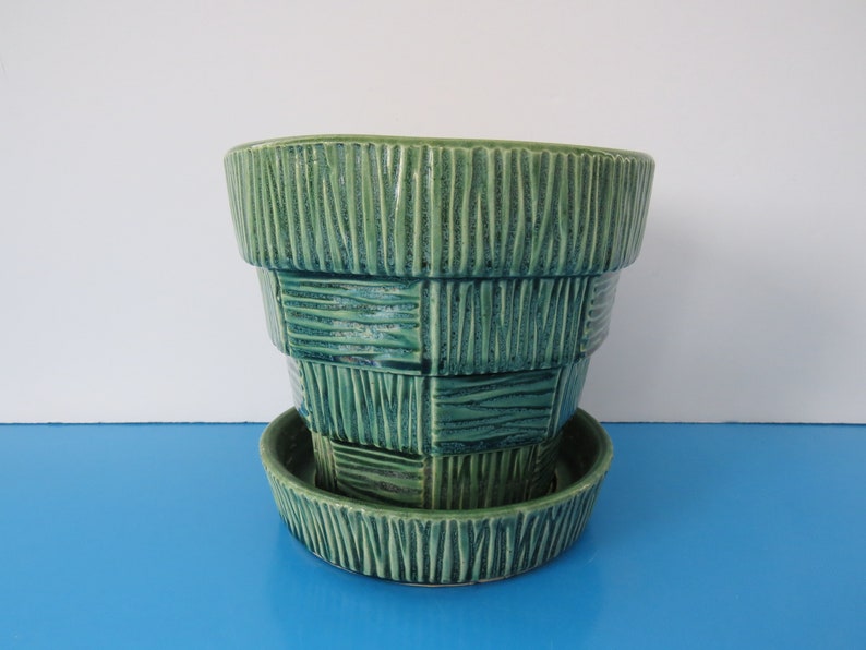 Vintage 1950s McCoy Green Flower Pot, McCoy Pottery, 5 in, MCM, Made in U.S.A. image 1