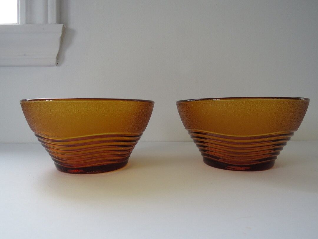 Vintage Amber Glass Cereal Soup Bowl Duralex, Ondine Pattern, Textured