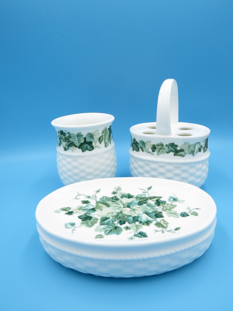 Vintage Ivy Arbor White Porcelain Bathroom Accessory Set Etsy