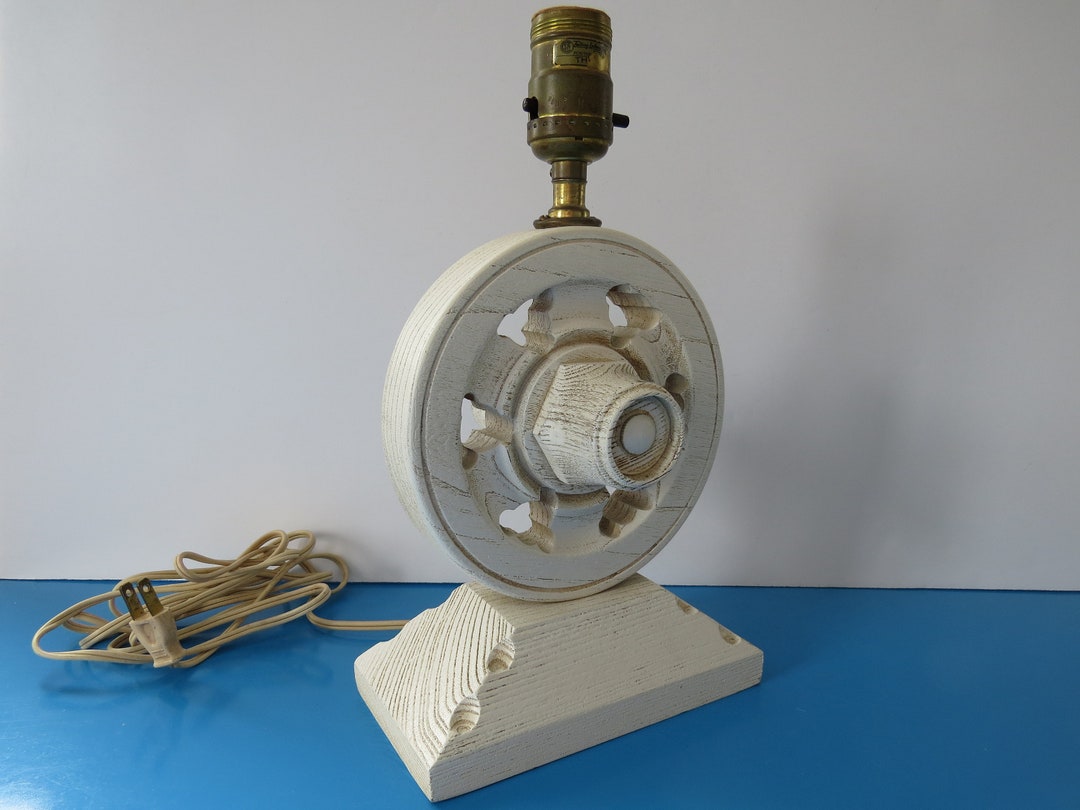 Vintage Wood Table Lamp Base Wooden Wagon Wheel Western Etsy