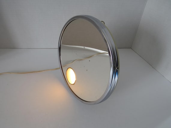RARE Shaving Magnifying Mirror w Lighting, Beck Electric Mfg, Back Electric Shavor Socket, Top on table/Wall Hang, 1950s, Retro, Canada View 2