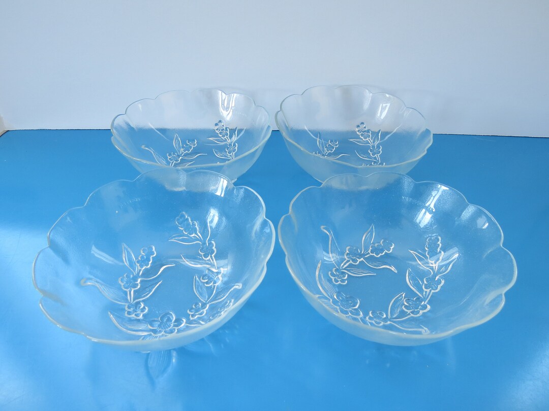 Vintage Soup Glass Bowl KIG, Textured Glass Bowls, Floral Mist Pattern