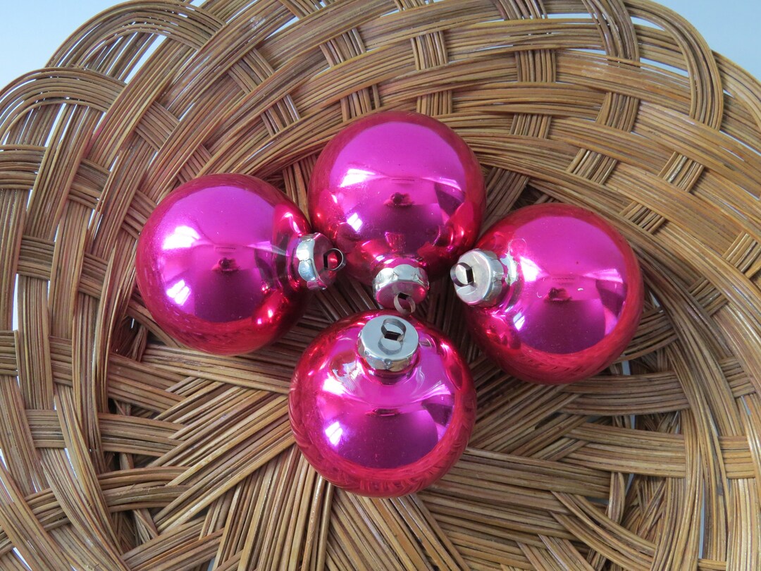 Vintage Christmas Dark Pink Glass Balls, Christmas Ornaments, 1980s
