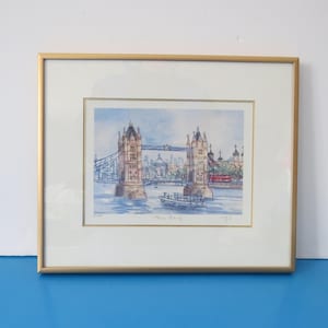Vintage Numbered Framed Litho Print of Tower Bridge in London England by Dorothy Lloyd Griffiths, Limited Edition, 392/500, Wall Hanging