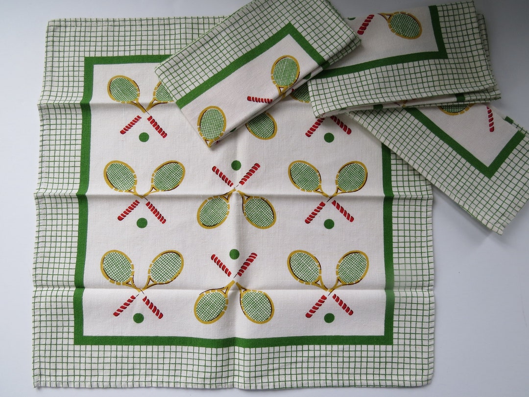 Vintage Green Tennis Rackets Design Dinner Cloth Napkins, Cloth Table ...