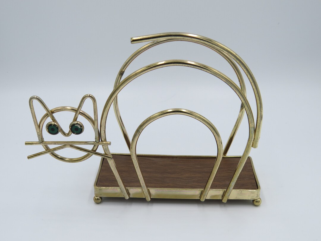 Vintage Cat Letter Holder Richard Galet NY, Napkin Holder, Goldtone