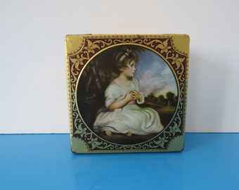 Vintage Thomas Confectionery Toffee Tin Box, Storage Container, Embossed, The Age of Innocence by Sir Joshua Reynolds, Made in England