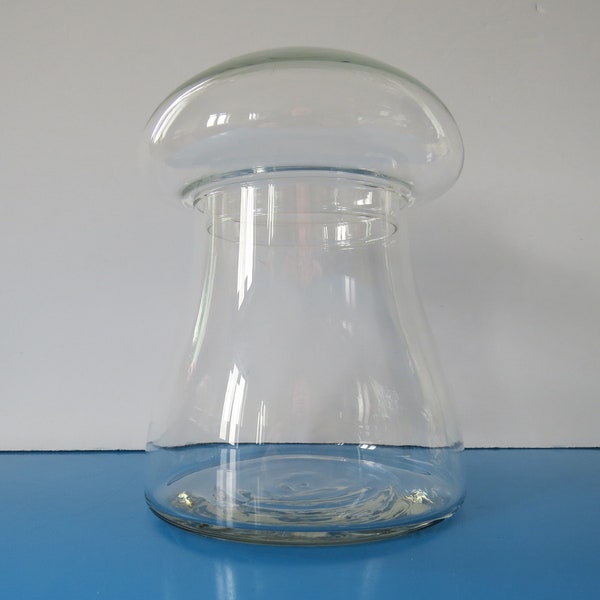 Vintage Mushroom Glass Jar, Clear Glass, Terrarium, Canister, MCM