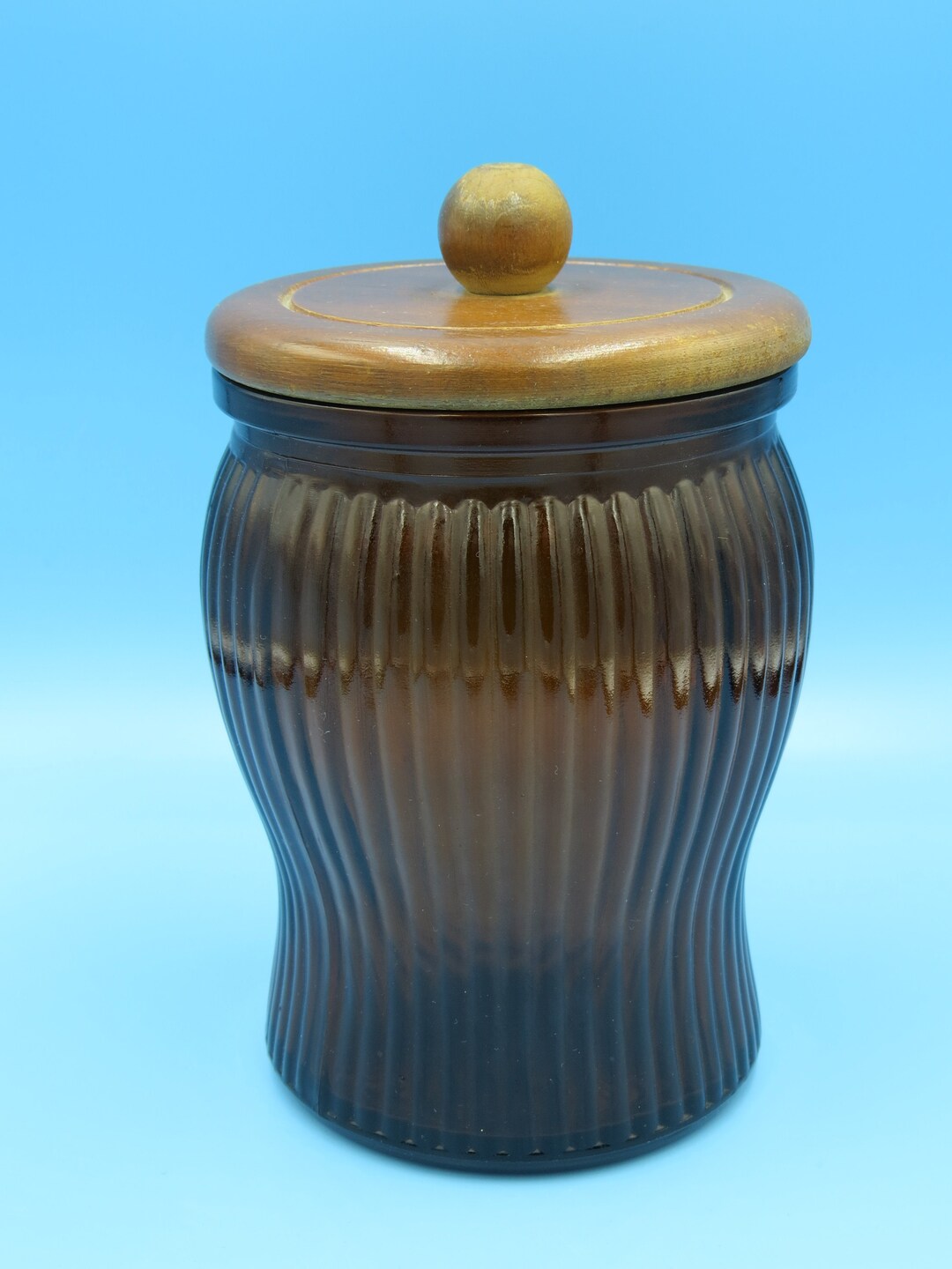 Vintage Tobacco Humidor Glass Jar Wood Wooden Lid Dunrite Etsy