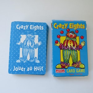 Vintage Clowns Playing Card Crazy Eights Card Game, 1997 Hoyle Products, English and French Instructions, Made in USA