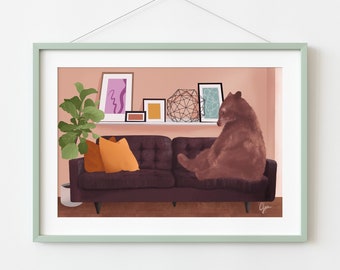 Bear in a cave 4"x6" art print; cozy housewarming gift