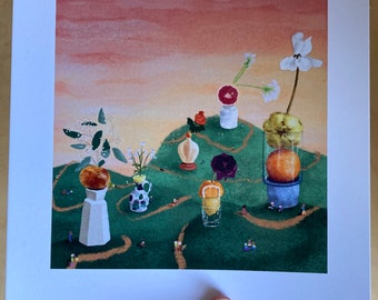 fruit loop (2022); 8"x8" archival art print; whimsical wall art; landscape illustration