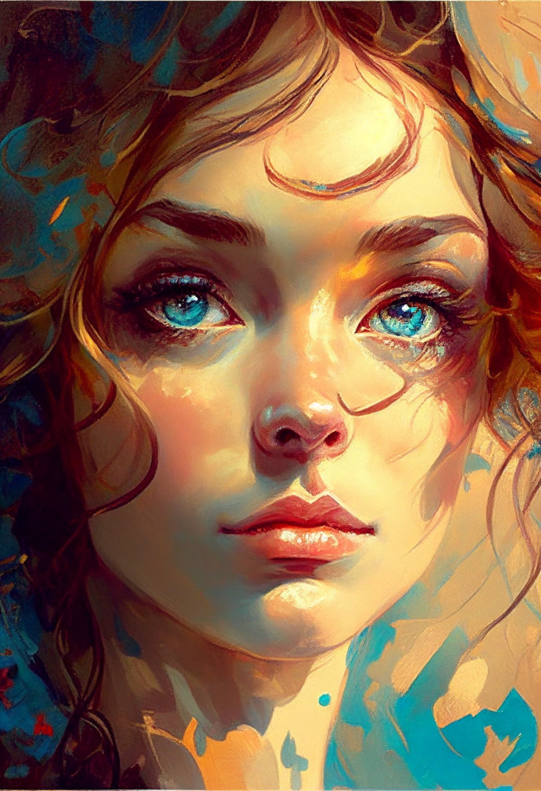 Blue Eyes, Abstract Art Portrait, Digital Download Etsy