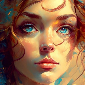 Blue Eyes, abstract art portrait, digital download