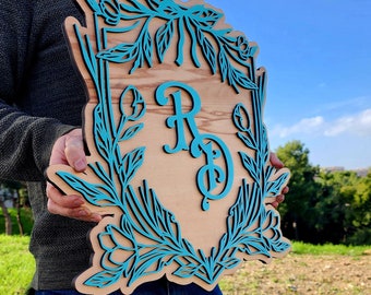 Custom Wedding Welcome Sign: 3D Initials, Rustic Wood