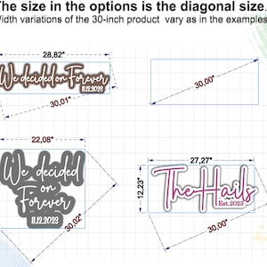 May include: Four different designs for a 30-inch sign. The first sign is brown with the text "We decided on Forever 11.12.2023". The second sign is gray with the text "We decided on Forever 11.12.2023". The third sign is pink with the text "The Hails Est. 2023". The fourth sign is blank.
