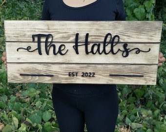 Custom Wooden Family Name Sign: Established Date, Modern Farmhouse Decor