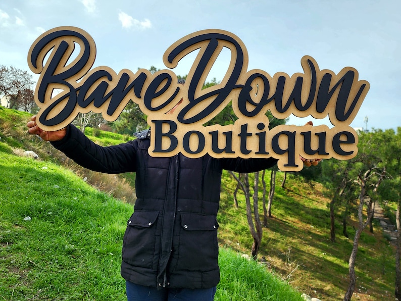 Custom Wooden Business Sign, 3D Laser Cut Company Logo Sign, Personalized Office Wall Signage image 3