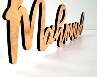 Placa de madeira personalizada com nome: decoração boho para berçário