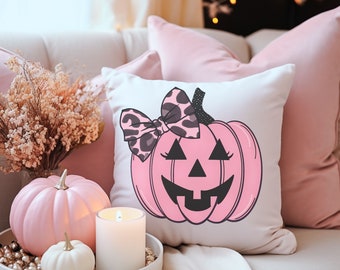 Pink Pumpkin Halloween Throw Pillow, Pink Fall Pillow, Happy Pumpkin Couch Pillow, Pink Halloween Gifts, Pumpkin Cushion, Halloween Gift