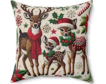 Christmas Reindeer Holiday Couch Throw Pillows Cute Reindeer Decor Whimsical Christmas Playful Deer 3D Reindeer Holiday Pillows For Home